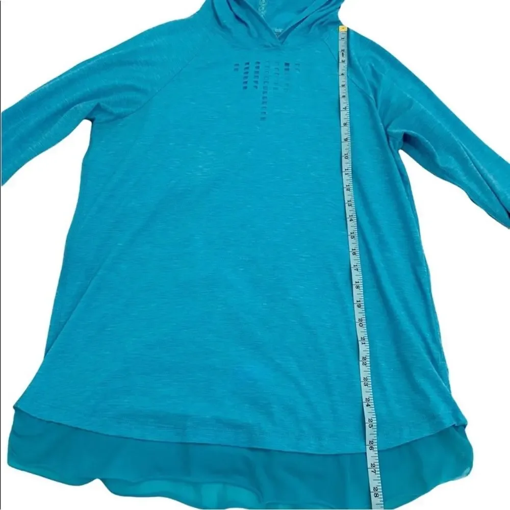 Nanette Lepore Large Blue Play Hooded Laser Cut Detail Jersey Shirt